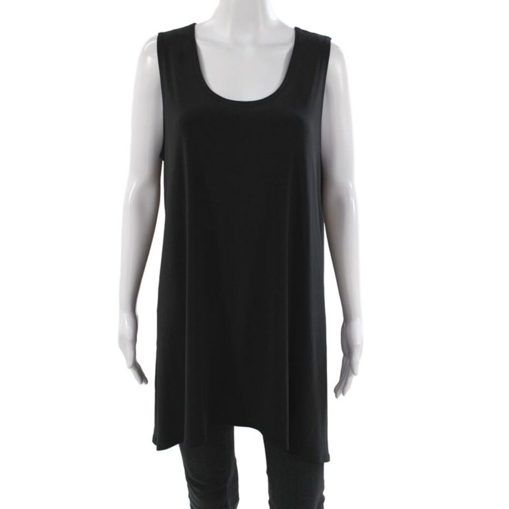 Sympli Women Tunic Tank Black Scoop Neck Sleeveless Minimalist Plus Size 18